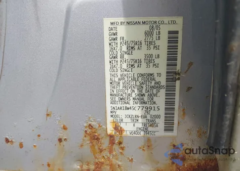 2005 Nissan Pathfinder Xe from USA, damaged, VIN 5N1AR18W45C779915